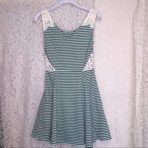 circle skirt dress mint/black crochet side/strap